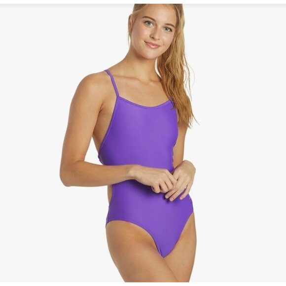Sporti Womens Poly Pro Tie Back One Piece Swimsuit Size 34 Purple Pool Beach - Picture 3 of 11